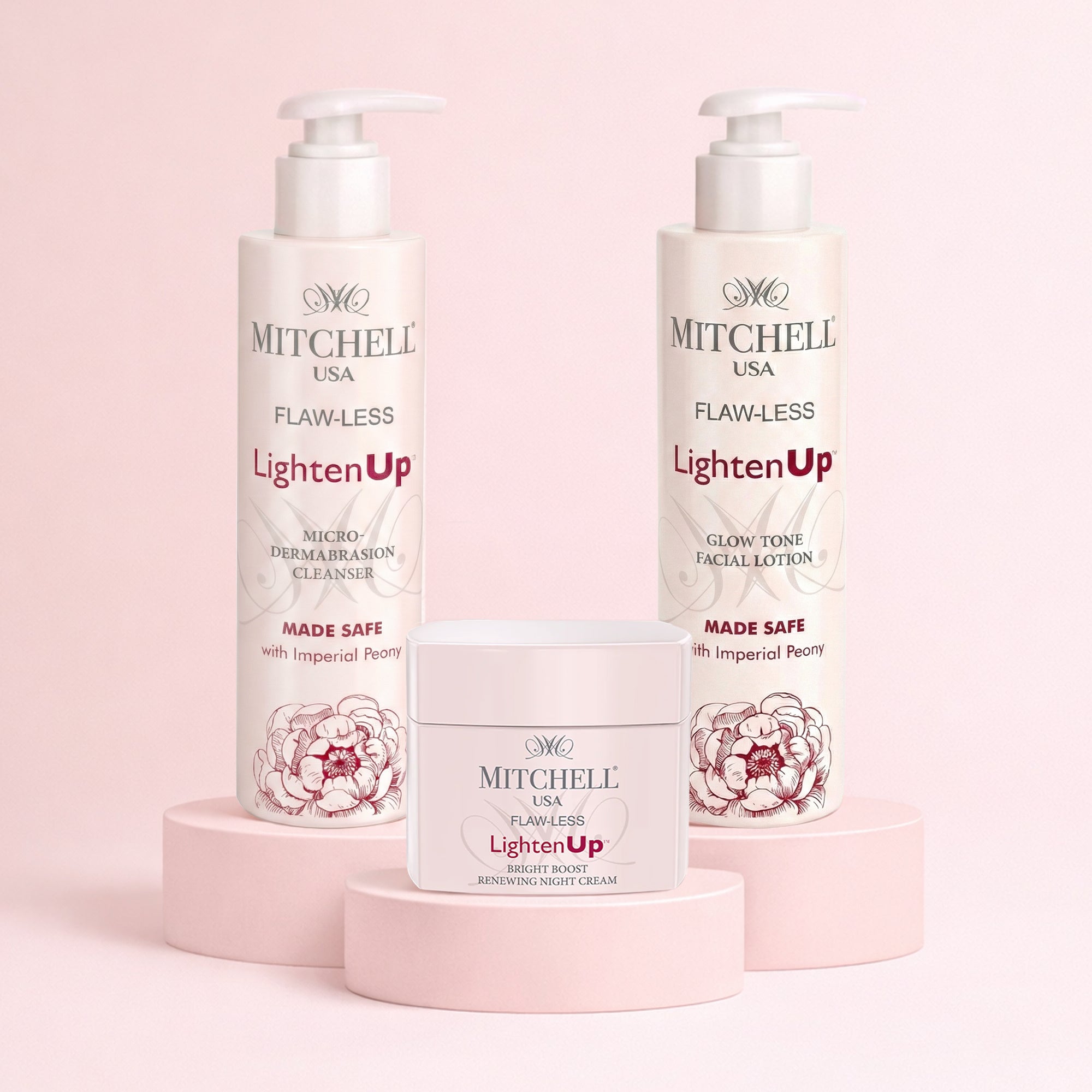 Exclusive Skincare Combo: Mitchell USA LightenUp Cleanser, Glow Tone Lotion, Night Cream - Radiant Skin Regimen